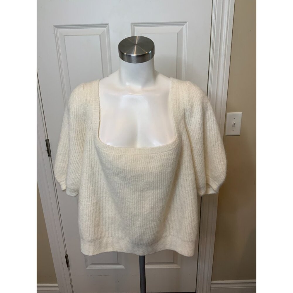 Boden White Wool Blend Puff Sleeve Sweater NWT $129, Size XL